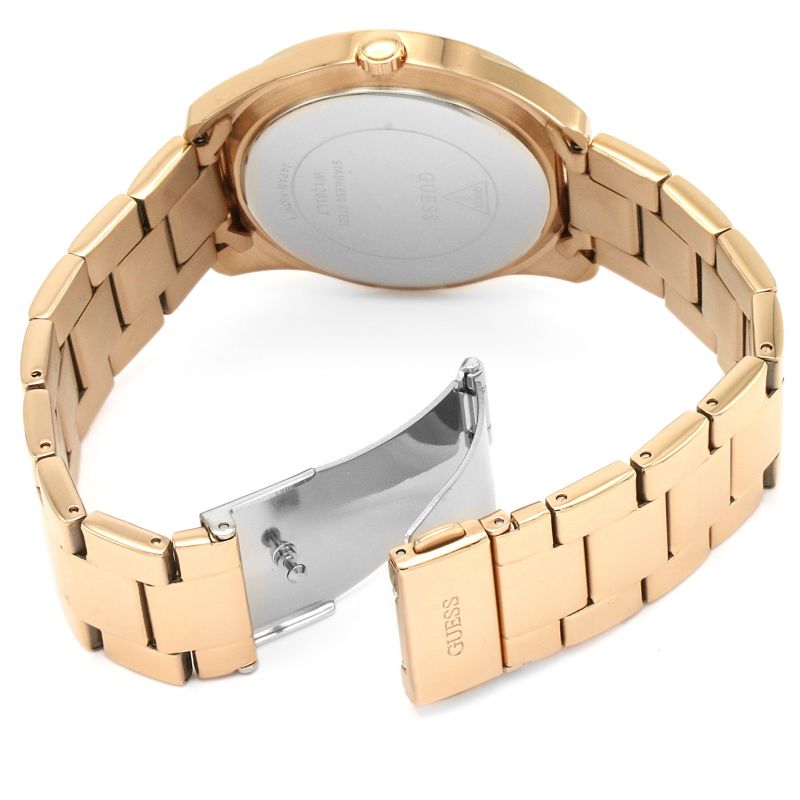 Guess G Twist Diamonds Rose Gold Dial Rose Gold Steel Strap Watch For Women - W1201L3