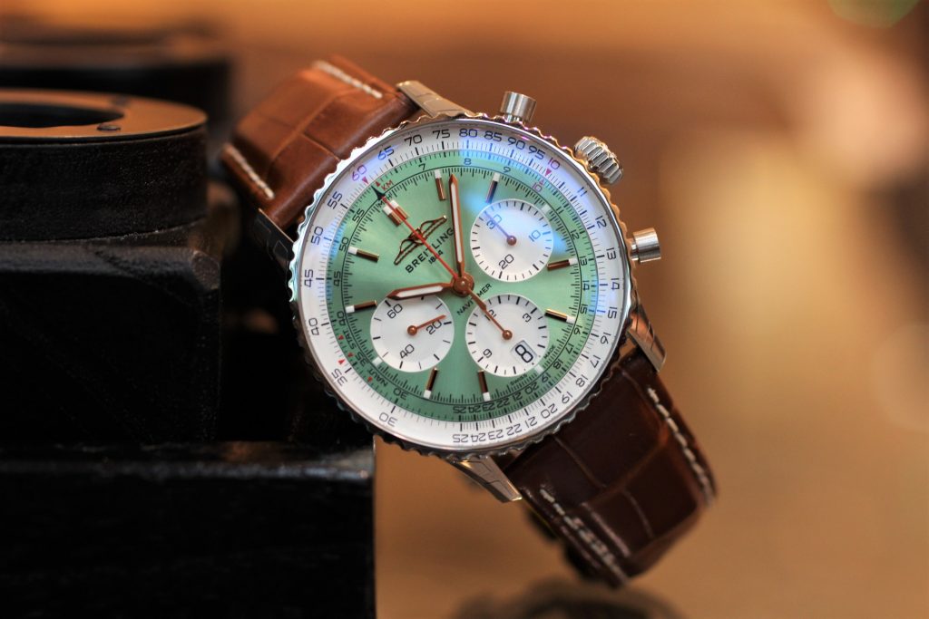Breitling Navitimer B01 Chronograph 41 Green Dial Brown Leather Strap Watch for Men - AB0139211L1P1