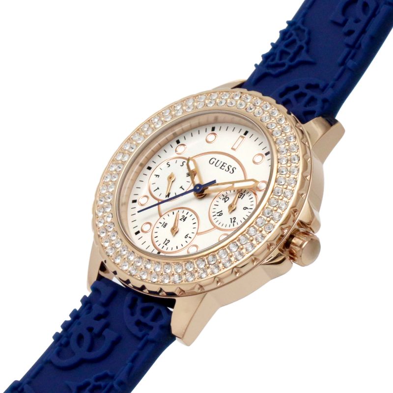 Guess Crown Jewel Diamonds White Dial Blue Rubber Strap Watch for Women - GW0411L2