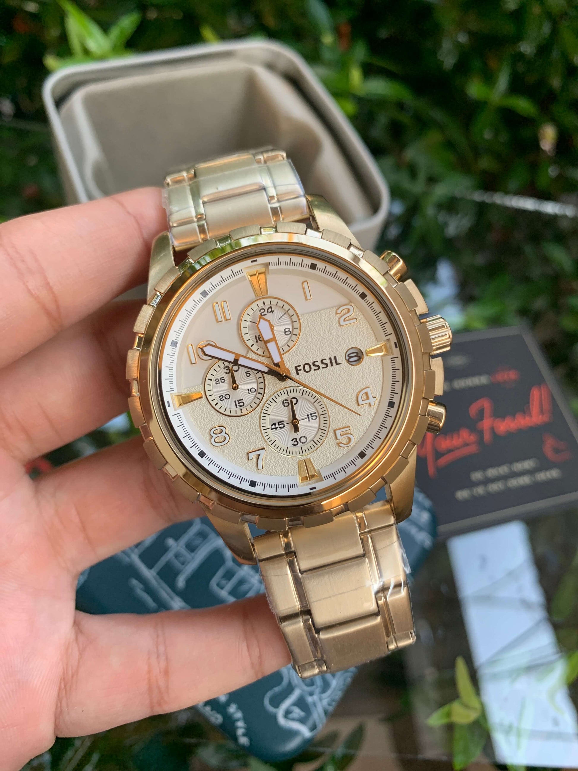 Fossil Dean Chronograph Champagne Dial Gold Steel Strap Watch for Men - FS4867