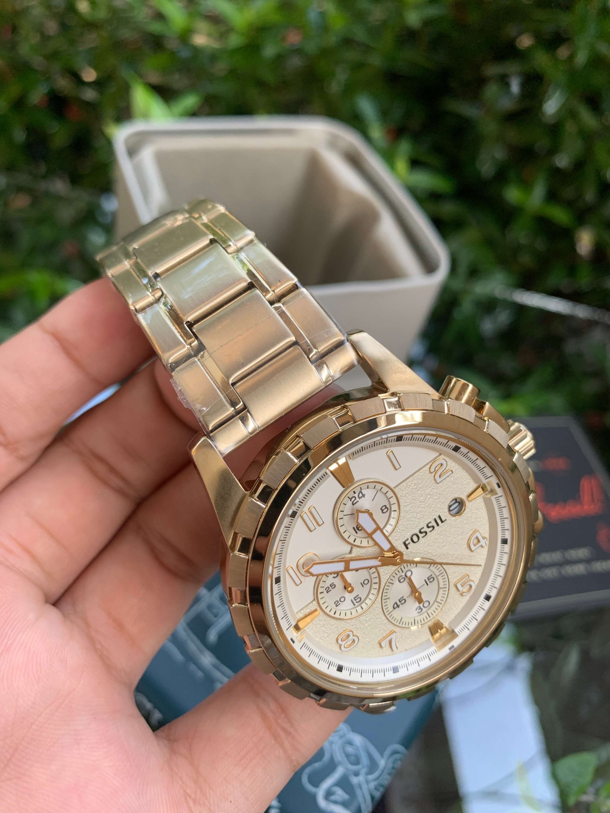 Fossil Dean Chronograph Champagne Dial Gold Steel Strap Watch for Men - FS4867