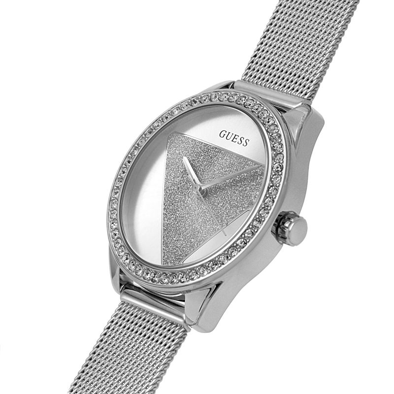 Guess Tri Glitz Quartz Silver Dial Silver Mesh Bracelet Watch For Women - W1142L1
