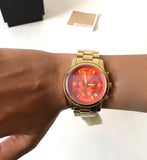 Michael Kors Runway Iridescent Pink Dial Gold Steel Strap Watch for Women - MK5939