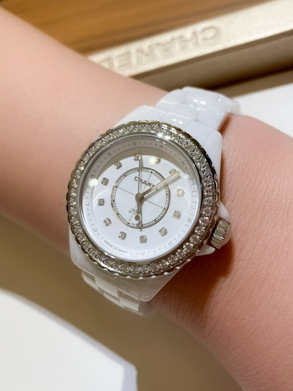 Chanel J12 Quartz Diamonds White Dial White Steel Strap Watch for Women - J12 H6418