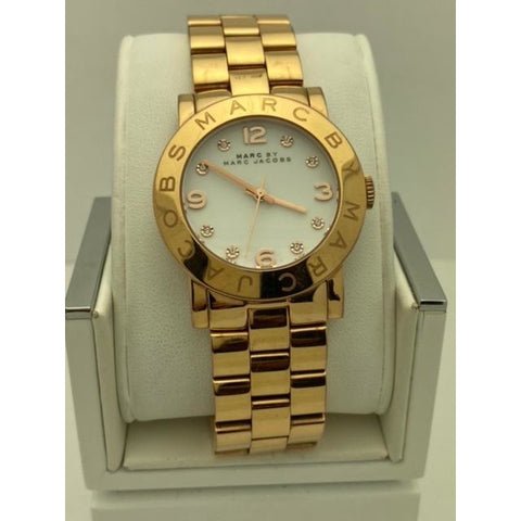 Marc Jacobs Amy White Dial Gold Steel Strap Watch for Women - MBM3182