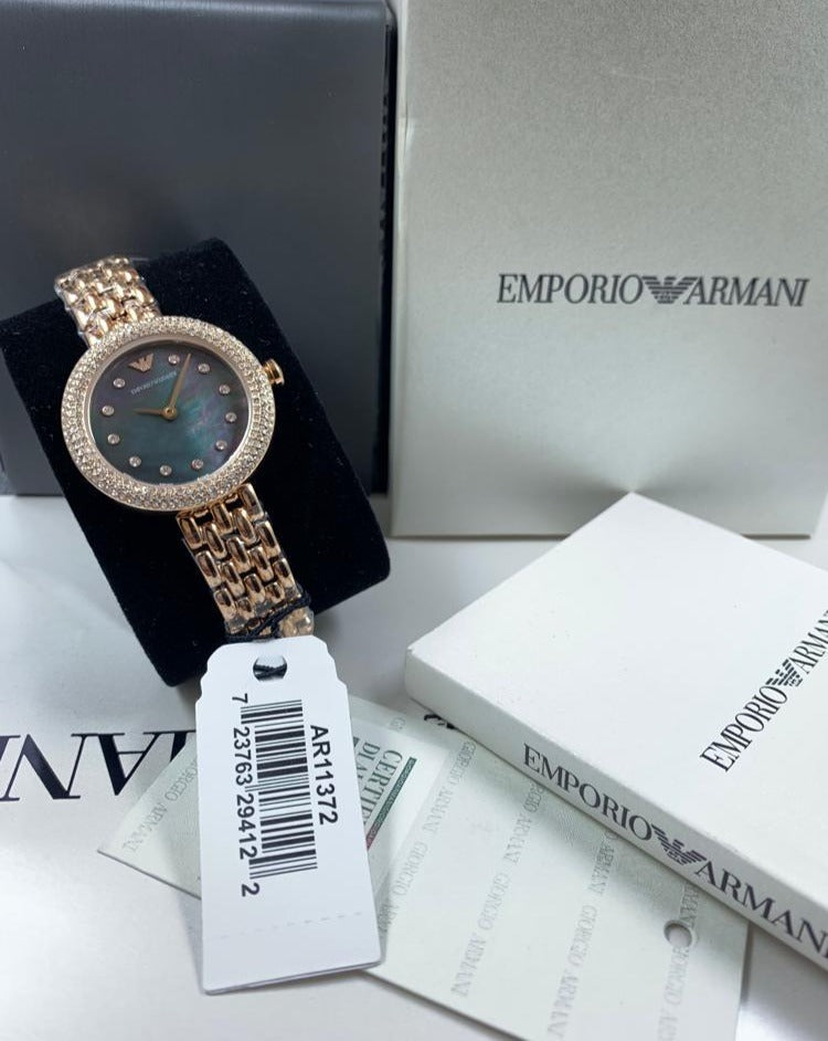 Emporio Armani Rosa Quartz Mother of Pearl Black Dial Rose Gold Steel Strap Watch For Women - AR11372