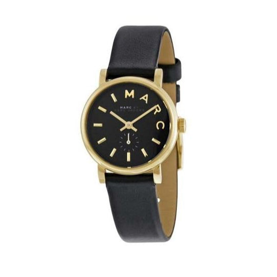 Marc Jacobs Baker Black Dial Black Leather Strap Watch for Women - MBM1273