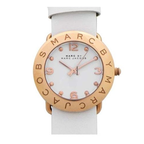 Marc Jacobs Amy White Dial White Leather Strap Watch for Women - MBM1180