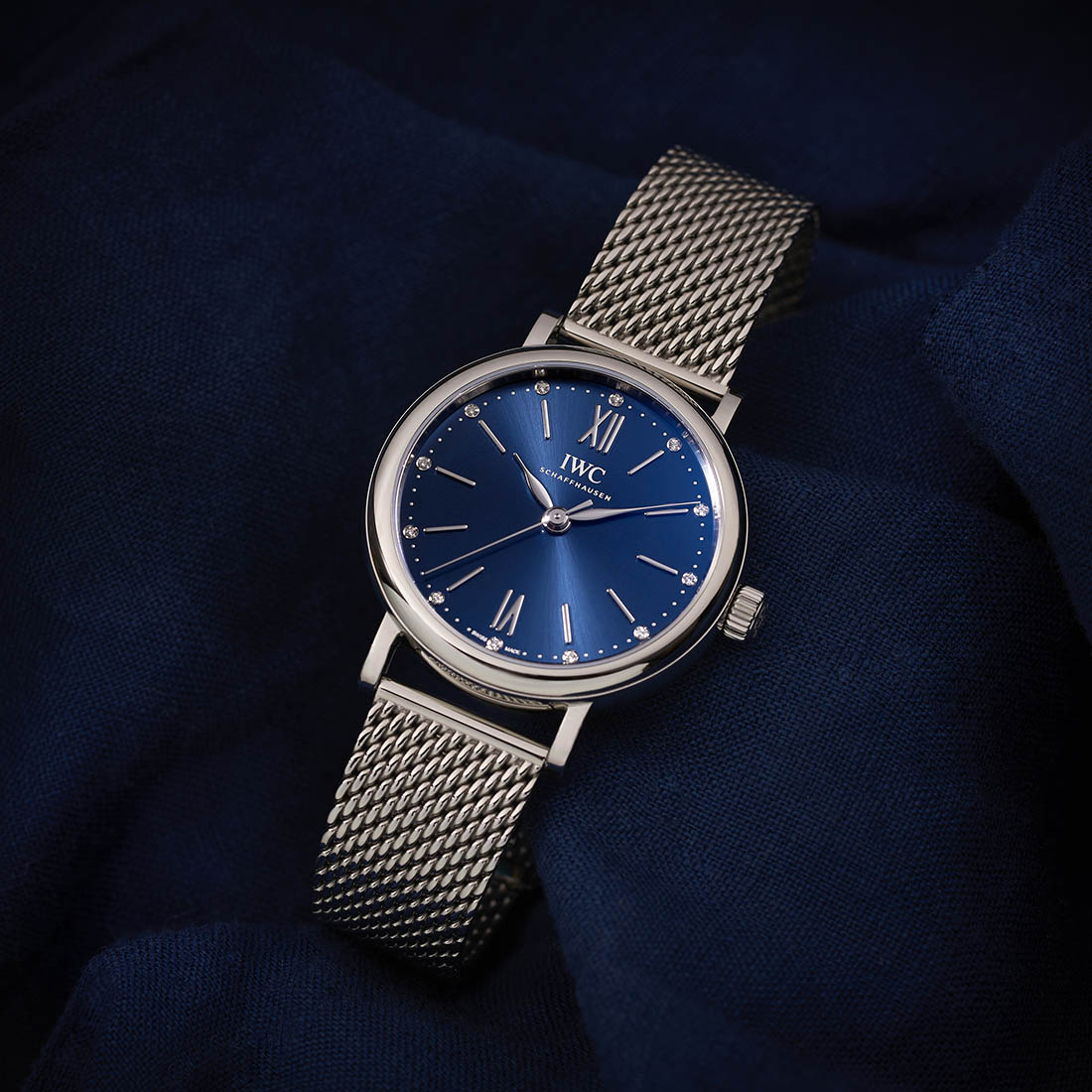 IWC Portofino Automatic Blue Dial Silver Mesh Bracelet Watch for Women - IW357404