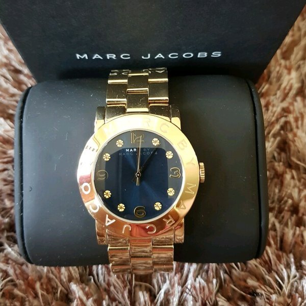 Marc Jacobs Amy Blue Dial Gold Steel Strap Watch for Women - MBM3166