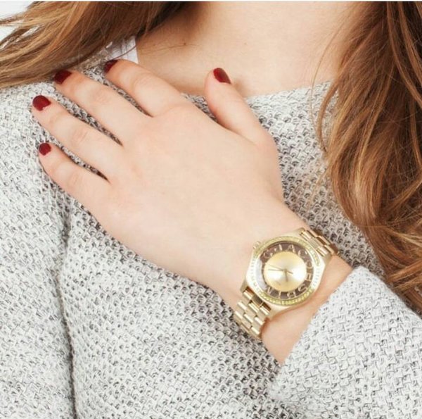 Marc Jacobs Henry Transparent Gold Dial Gold Steel Strap Watch for Women - MBM3338