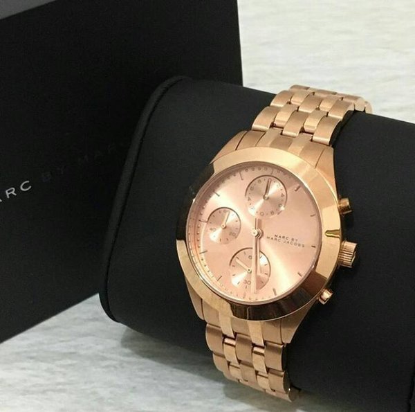 Marc Jacobs Peeker Chronograph Rose Gold Dial Rose Gold Steel Strap Watch for Women - MBM3394