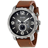 Fossil Nate Chronograph Grey Dial Brown Leather Strap Watch for Men - JR1424
