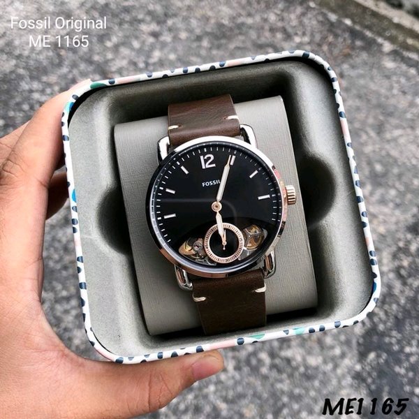 Fossil The Commuter Twist Black Dial Brown Leather Strap Watch for Men -  ME1165