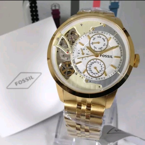 Fossil Townsman Chronograph Skeleton Gold Dial Gold Steel Strap Watch for Men -  ME1137