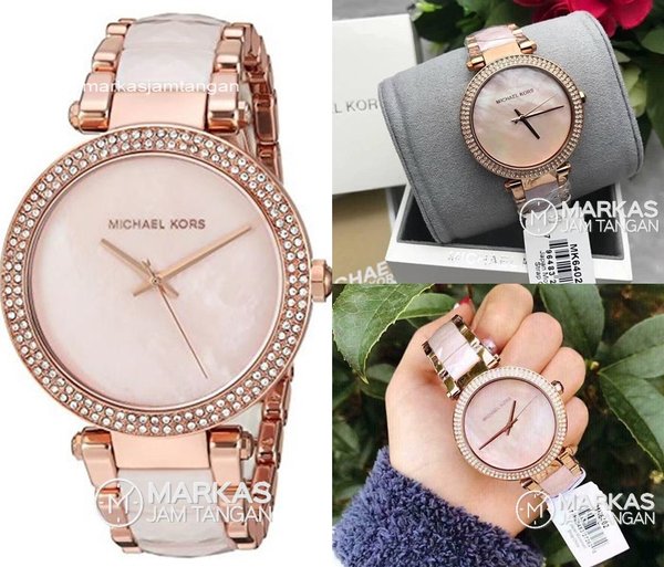 Michael Kors Parker Mother of Pearl Pink Dial Two Tone Steel Strap Watch for Women - MK6402