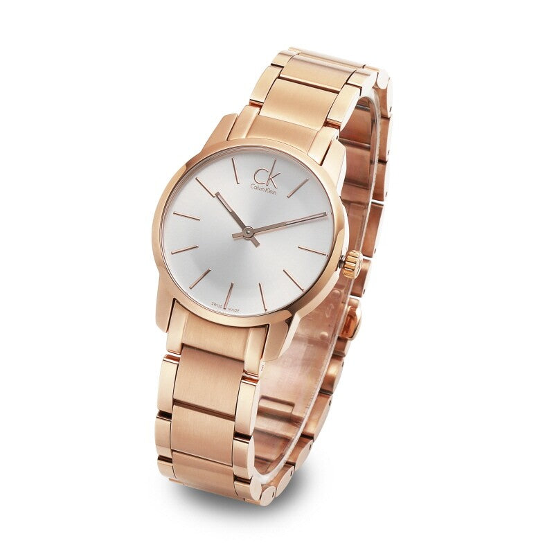 Calvin Klein City White Mother of Pearl Dial Rose Gold Steel Strap Watch for Women - K2G23646