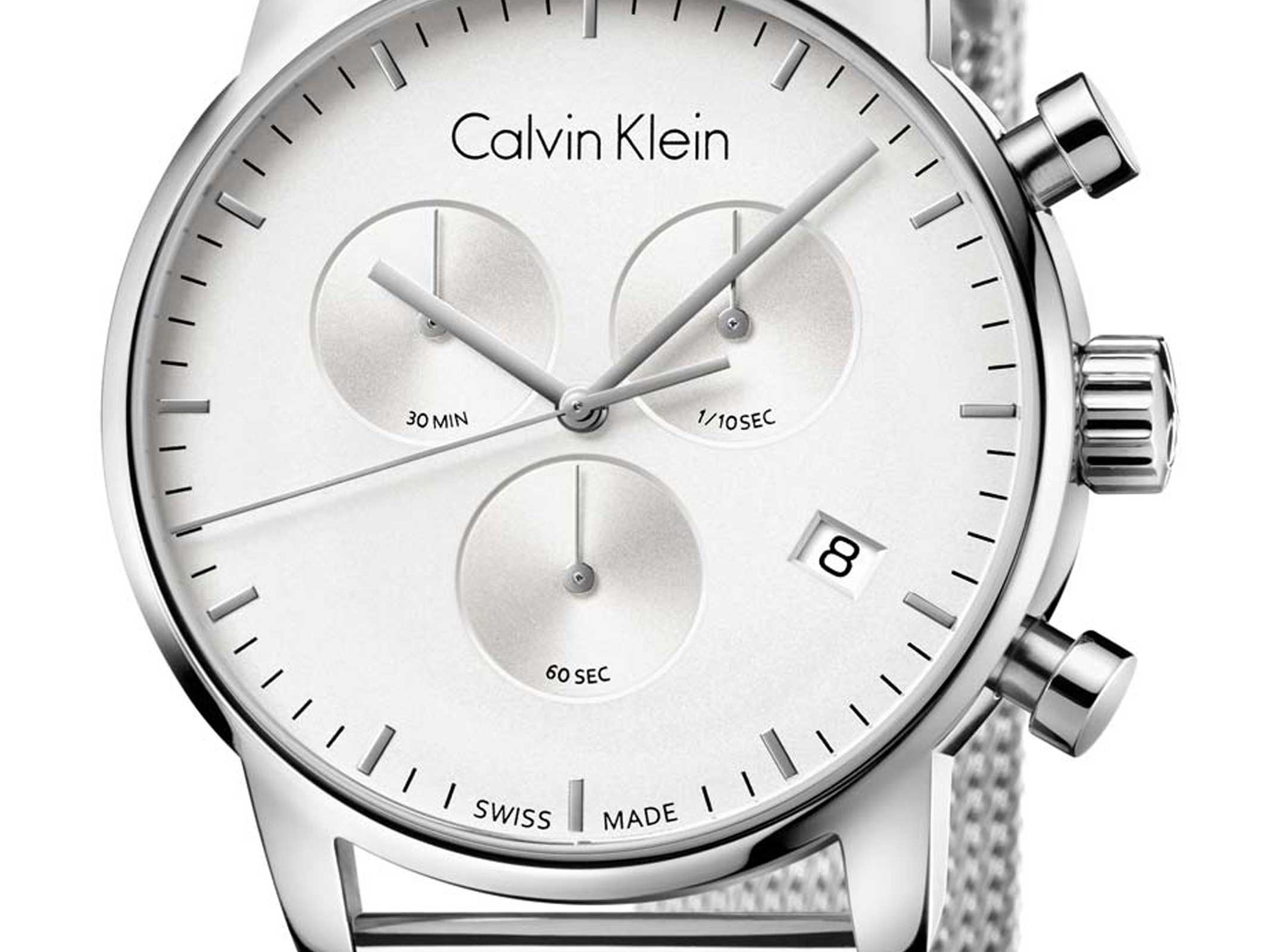 Calvin Klein City Chronograph White Dial Silver Mesh Bracelet Watch for Men - K2G27126