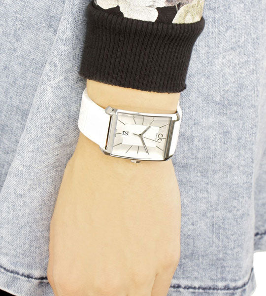 Calvin Klein Window White Dial White Leather Strap Watch for Men - K2M21120