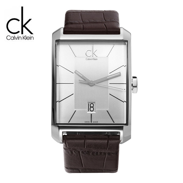 Calvin Klein Window Silver Dial Brown Leather Strap Watch for Men - K2M21126