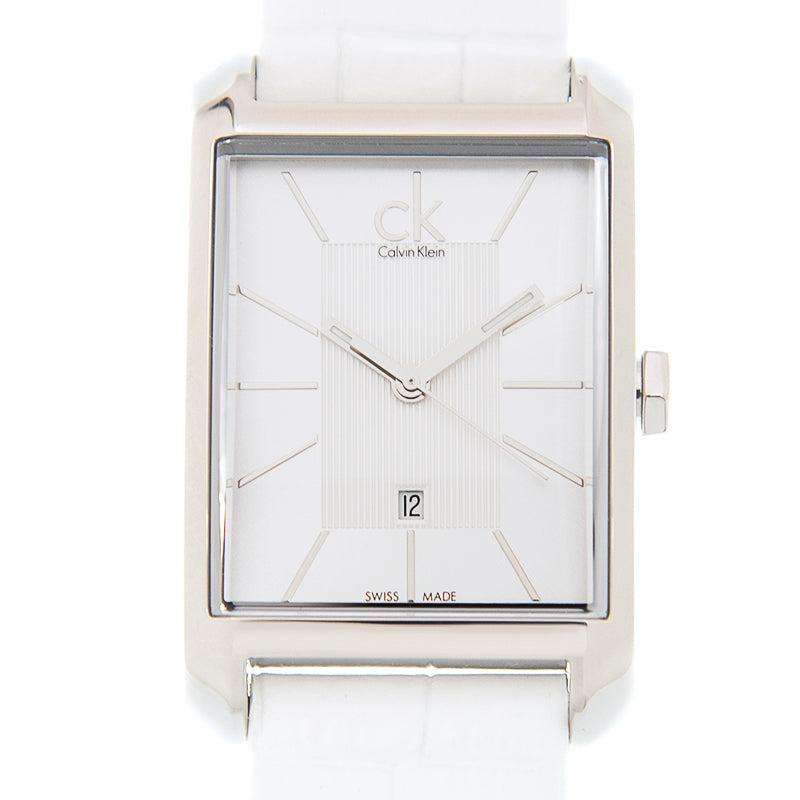 Calvin Klein Window White Dial White Leather Strap Watch for Women - K2M23120