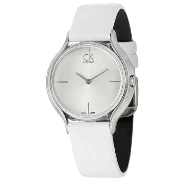 Calvin Klein Skirt White Dial White Leather Strap Watch for Women - K2U231K6