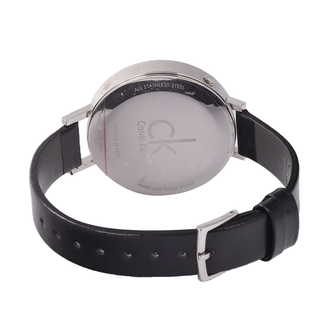 Calvin Klein Equal Black Dial Black Leather Strap Watch for Women - K3E231C1