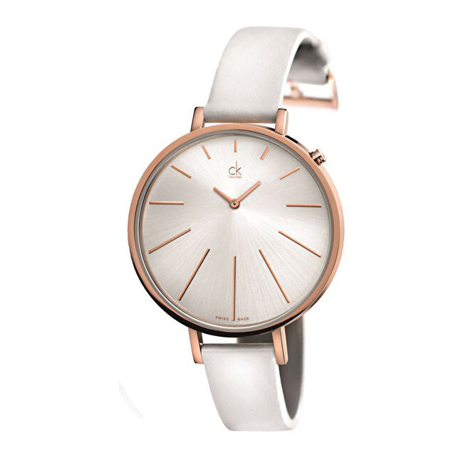 Calvin Klein Equal Silver Dial White Leather Strap Watch for Women - K3E236L6