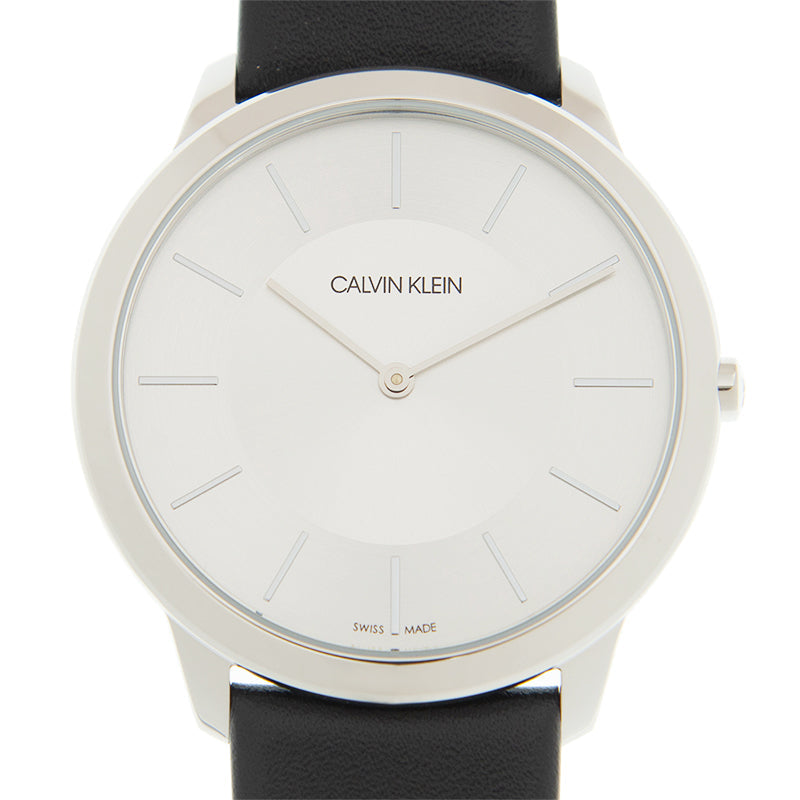 Calvin Klein Minimalist White Dial Black Leather Strap Watch for Men - K3M211C6