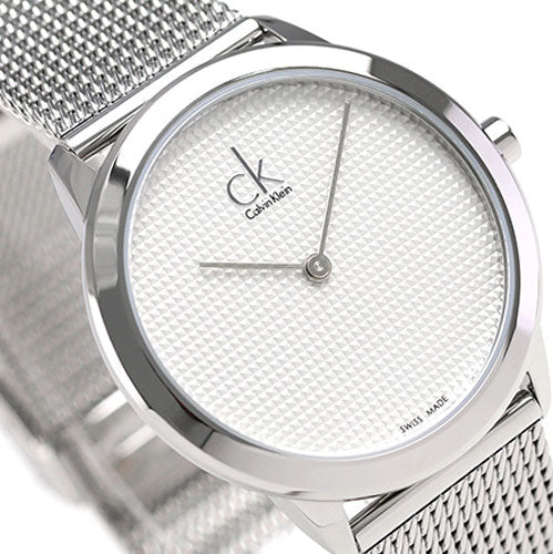 Calvin Klein Minimal White Dial Silver Mesh Bracelet Watch for Women - K3M2212Y