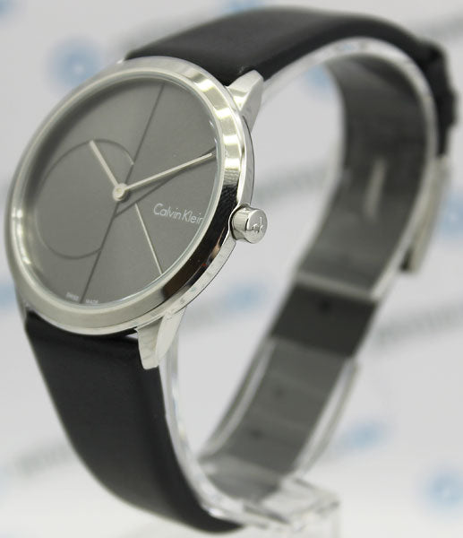 Calvin Klein Minimal Grey Dial Black Leather Strap Watch for Men - K3M221C3