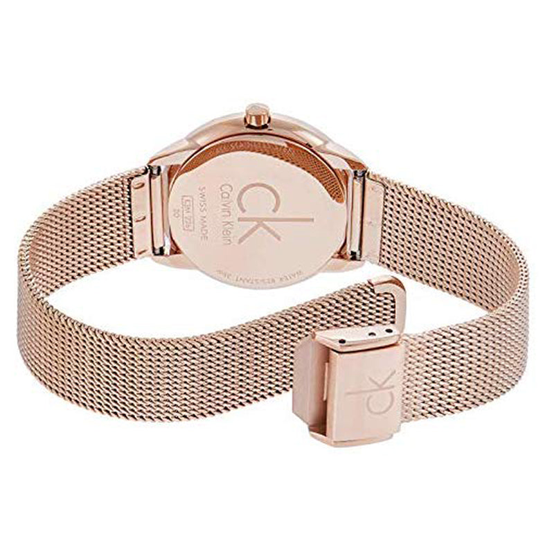 Calvin Klein Minimal White Dial Rose Gold Mesh Bracelet Watch for Women - K3M22626
