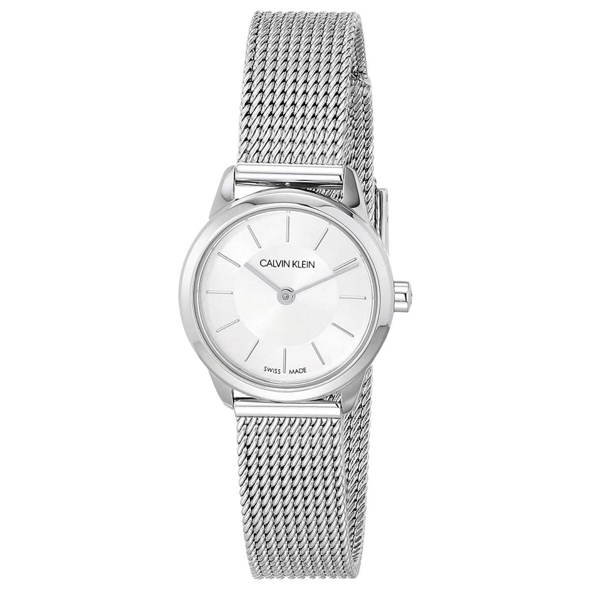 Calvin Klein Minimal White Dial Silver Mesh Bracelet Watch for Women - K3M23126