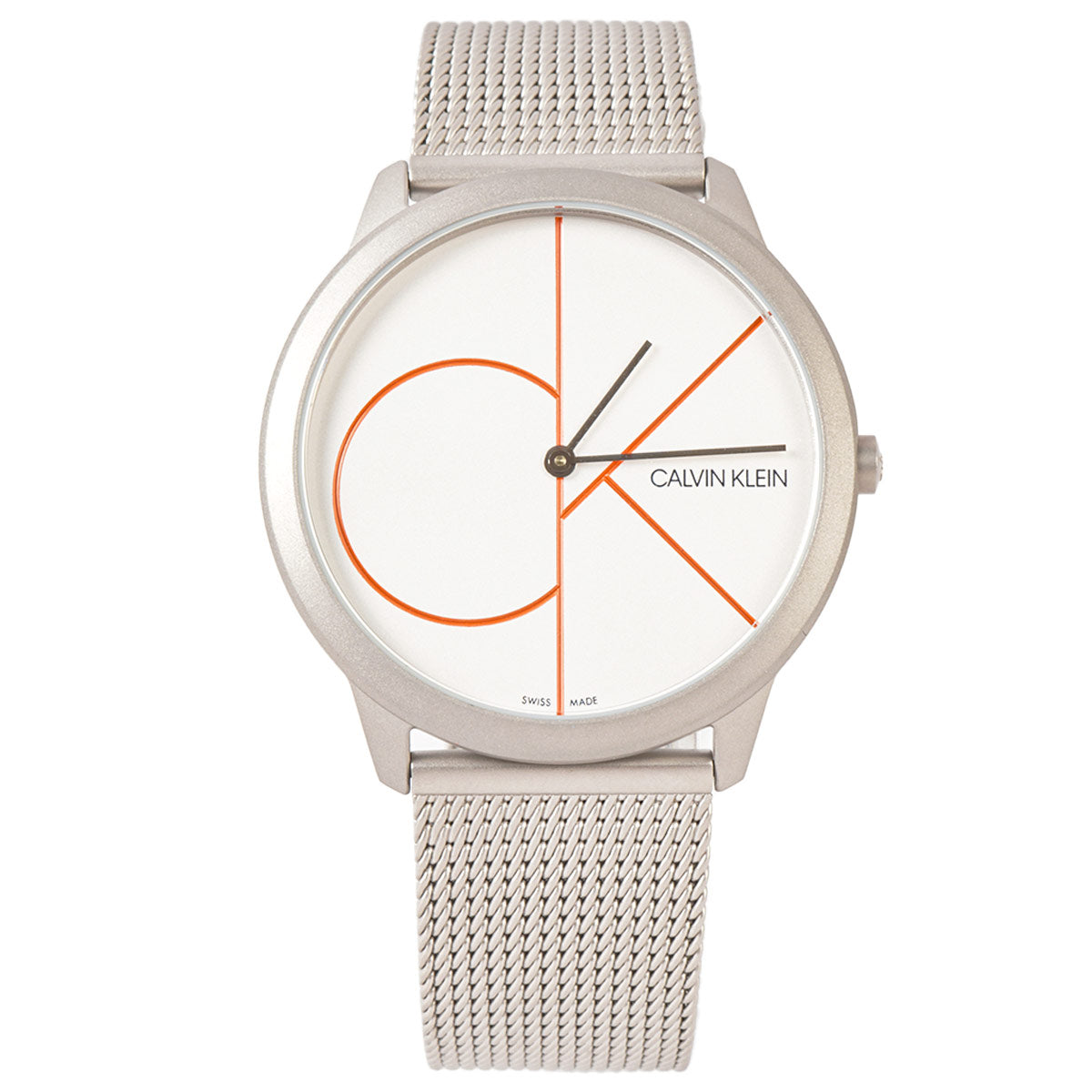 Calvin Klein Minimal White Dial Silver Mesh Bracelet Watch for Men - K3M51152