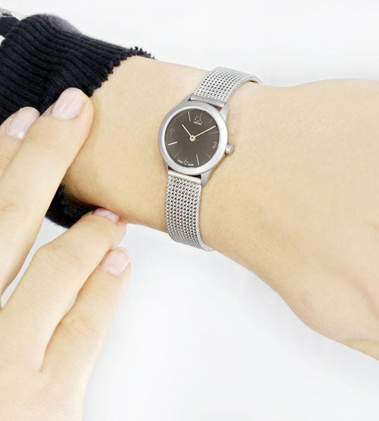 Calvin Klein Minimal Grey Dial Silver Mesh Bracelet Watch for Women - K3M53154