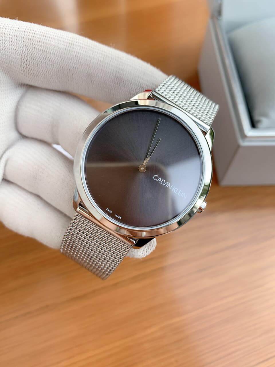 Calvin Klein Minimal Grey Dial Silver Mesh Bracelet Watch for Men - K3M211Y3