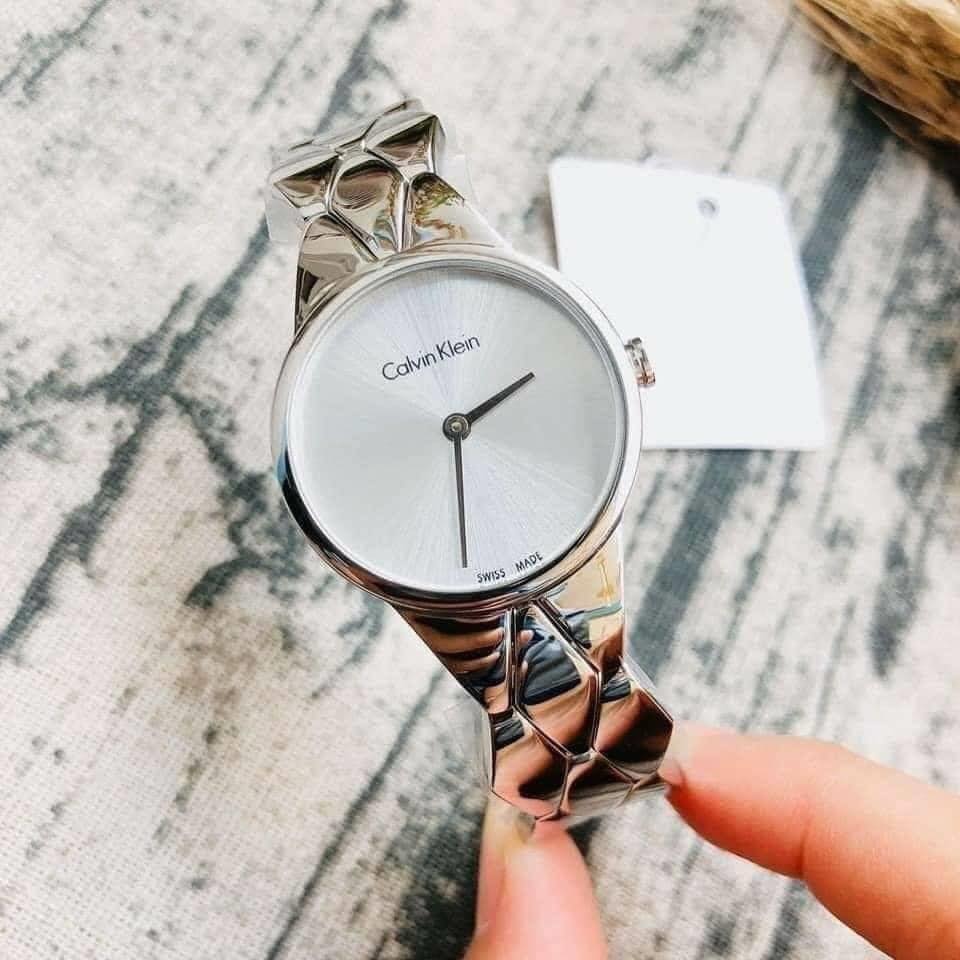 Calvin Klein Snake Silver Dial Silver Steel Strap Watch For Women - K6E23146