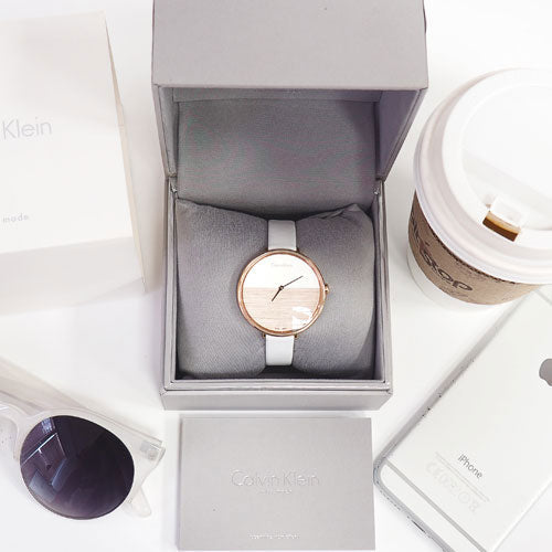 Calvin Klein Rise White Dial White Leather Strap Watch for Women - K7A236LH