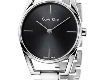 Calvin Klein Dainty Black Dial Silver Steel Strap Watch for Women - K7L23141