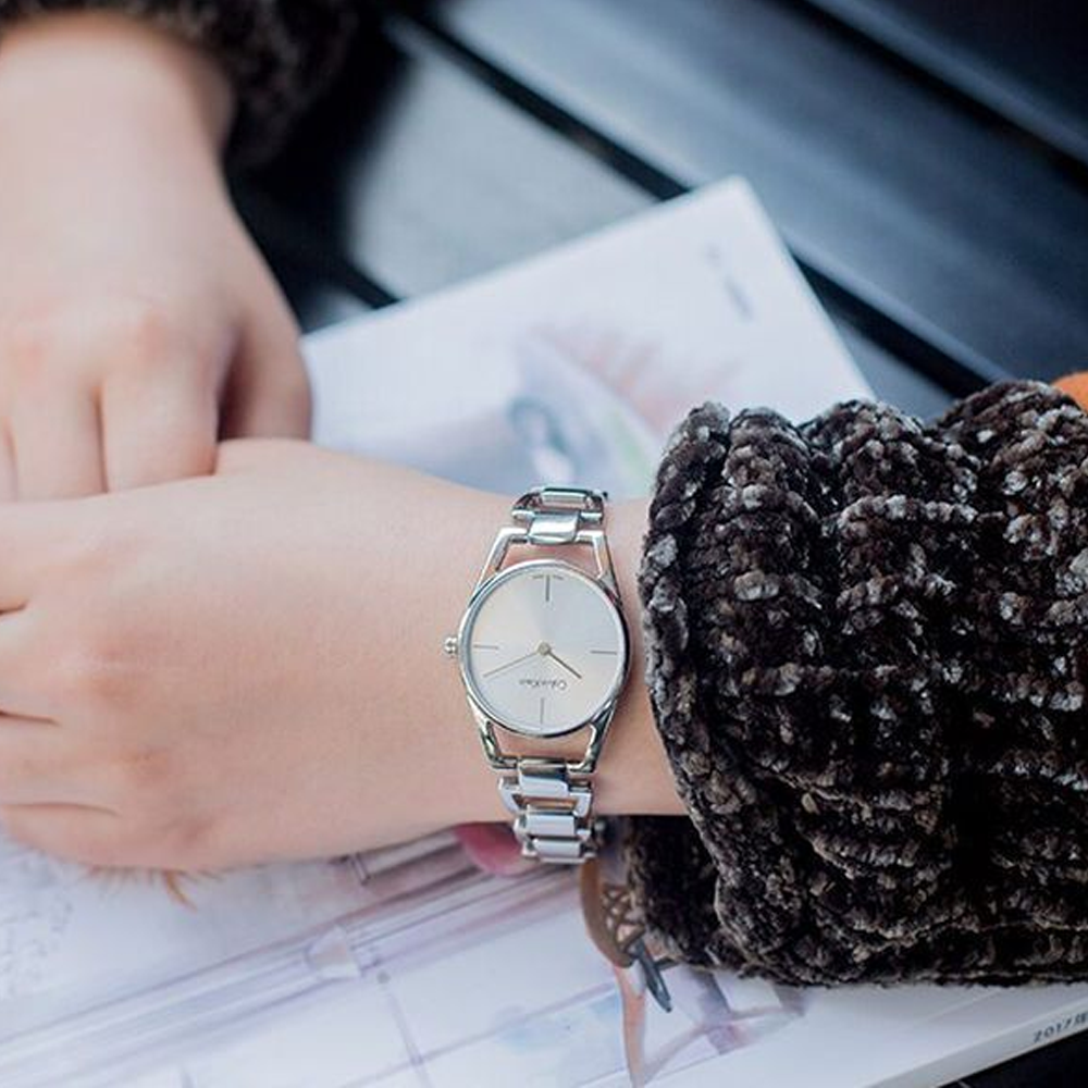 Calvin Klein Dainty Silver Dial Silver Steel Strap Watch for Women - K7L23146