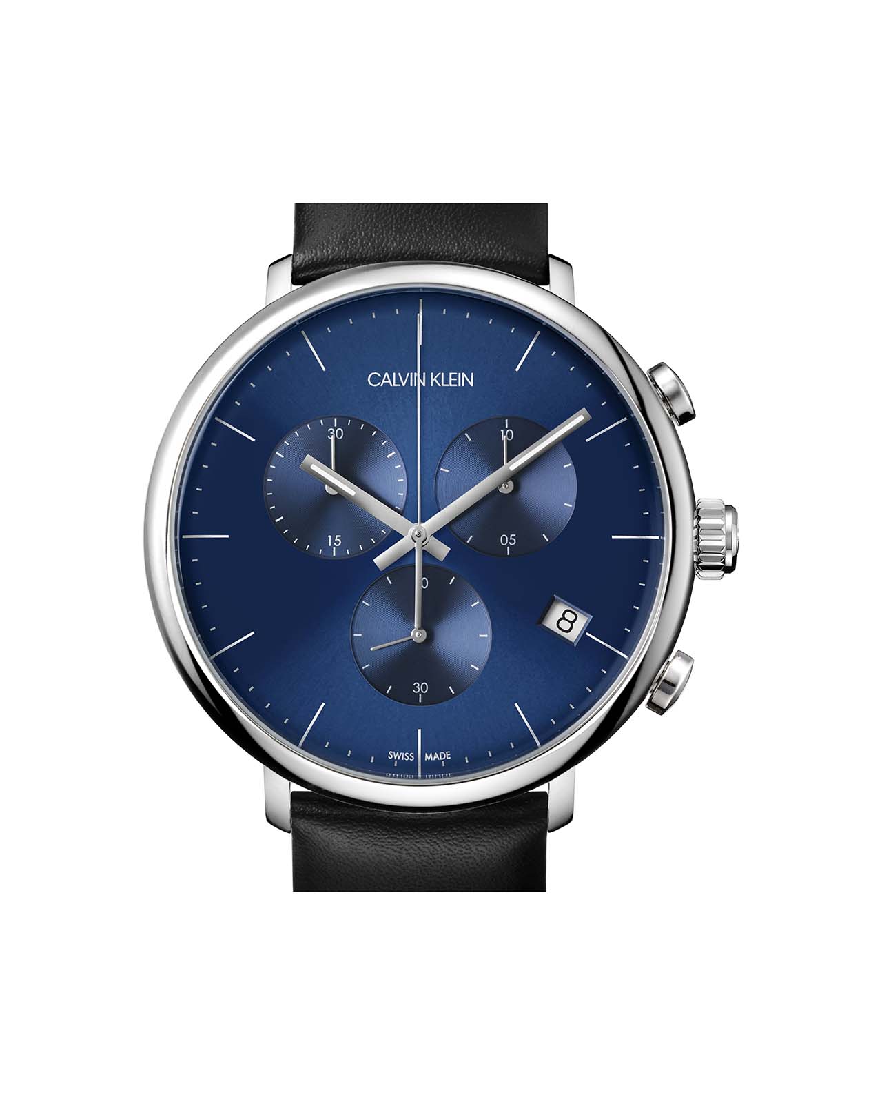 Calvin Klein High Noon Chronograph Blue Dial Black Leather Strap Watch for Men - K8M271CN