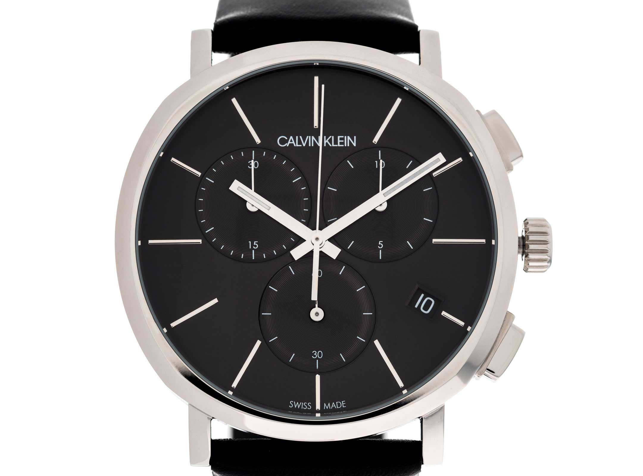 Calvin Klein Posh Black Dial Black Leather Strap Watch for Men - K8Q371C1