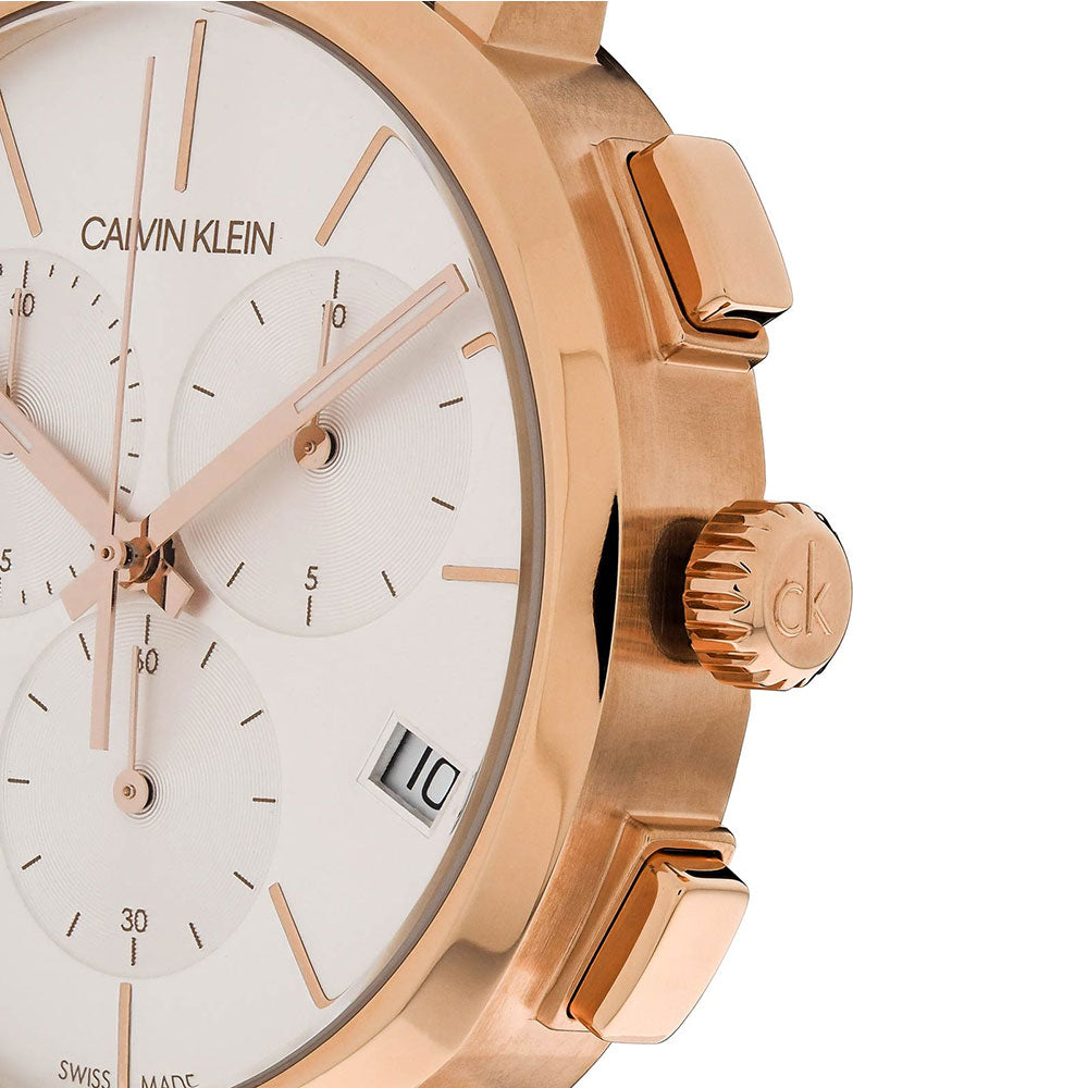 Calvin Klein Posh Chronograph White Dial Brown Leather Strap Watch for Men - K8Q376G6