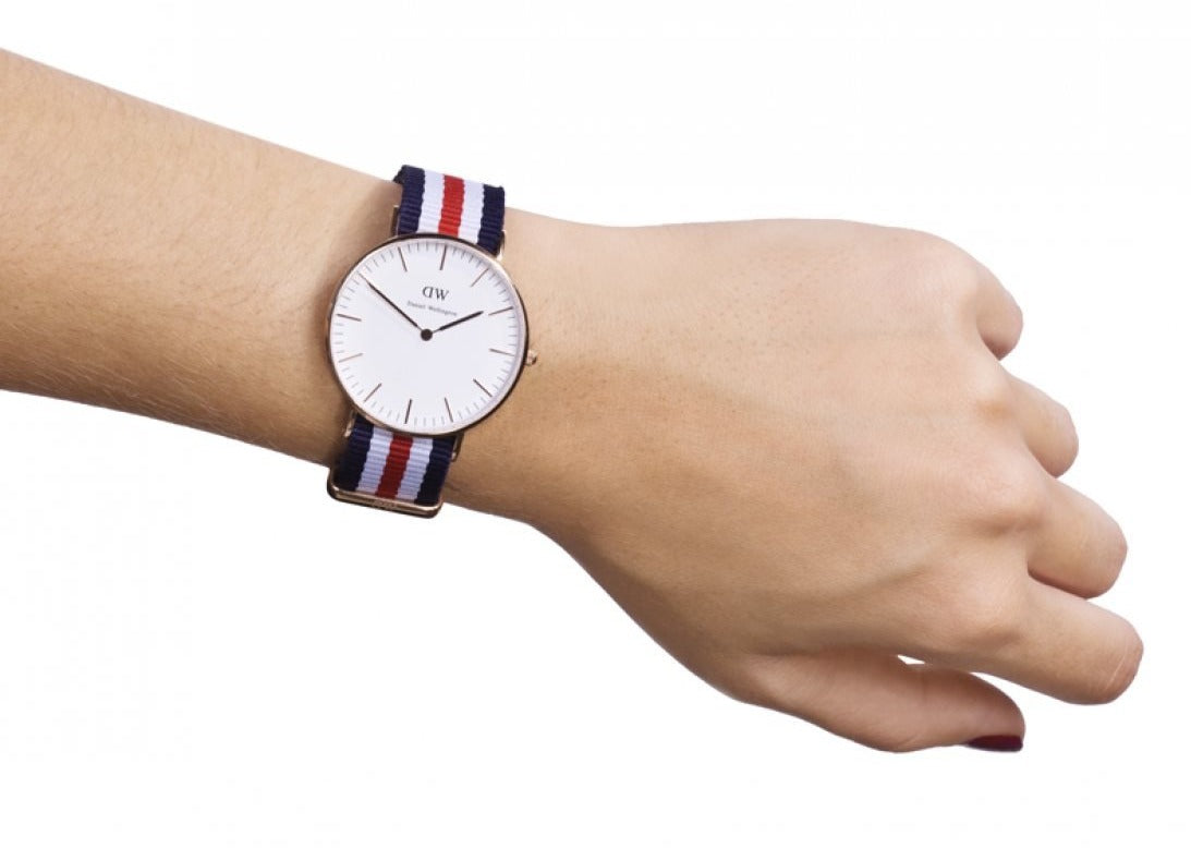 Daniel Wellington Classic Canterbury White Dial Two Tone NATO Strap Watch For Women - DW00100030