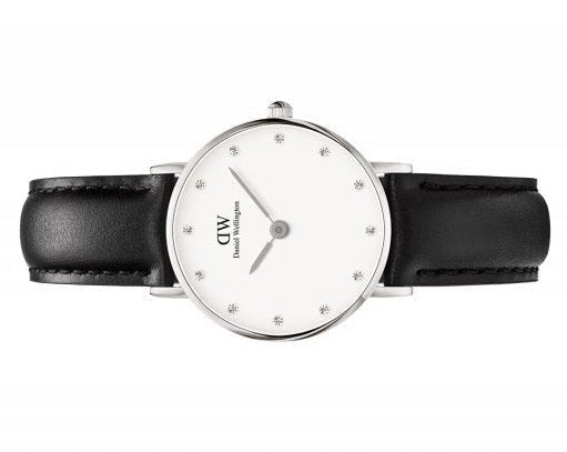 Daniel Wellington Classy Sheffield White Dial Black Leather Strap Watch For Women - DW00100068