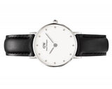 Daniel Wellington Classy Sheffield White Dial Black Leather Strap Watch For Women - DW00100068