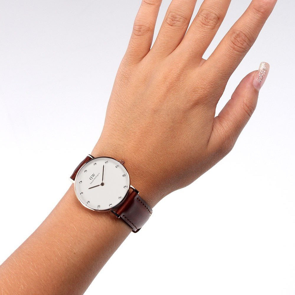 Daniel Wellington Classy St Mawes White Dial Brown Leather Strap Watch For Women - DW00100075