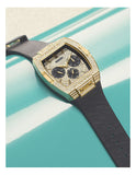 Guess Phoenix Multifunction Crystals Gold Dial Black Silicone Strap Watch For Men - GW0048G2