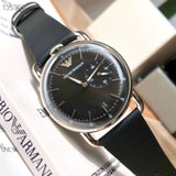 Emporio Armani Aviator Quartz Black Dial Black Leather Strap Watch For Men - AR11336