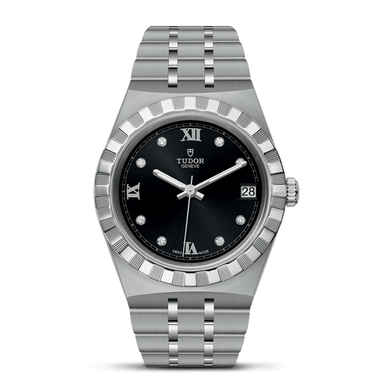 Tudor Royal Automatic Diamonds Black Dial Silver Steel Strap Watch for Men - M28600-0004